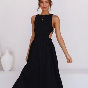 Backless black cutout a-line midi dress